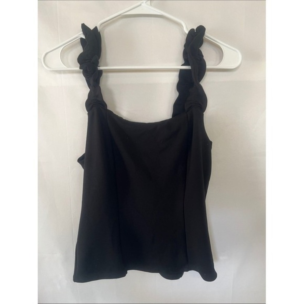 Porridge Anthropologie Black Ruffle Strap Smocked Back Tank Top Small